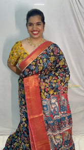Vriksham Black Kalamkari Saree With Kanchi Border-VS4391